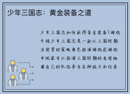 少年三国志：黄金装备之道